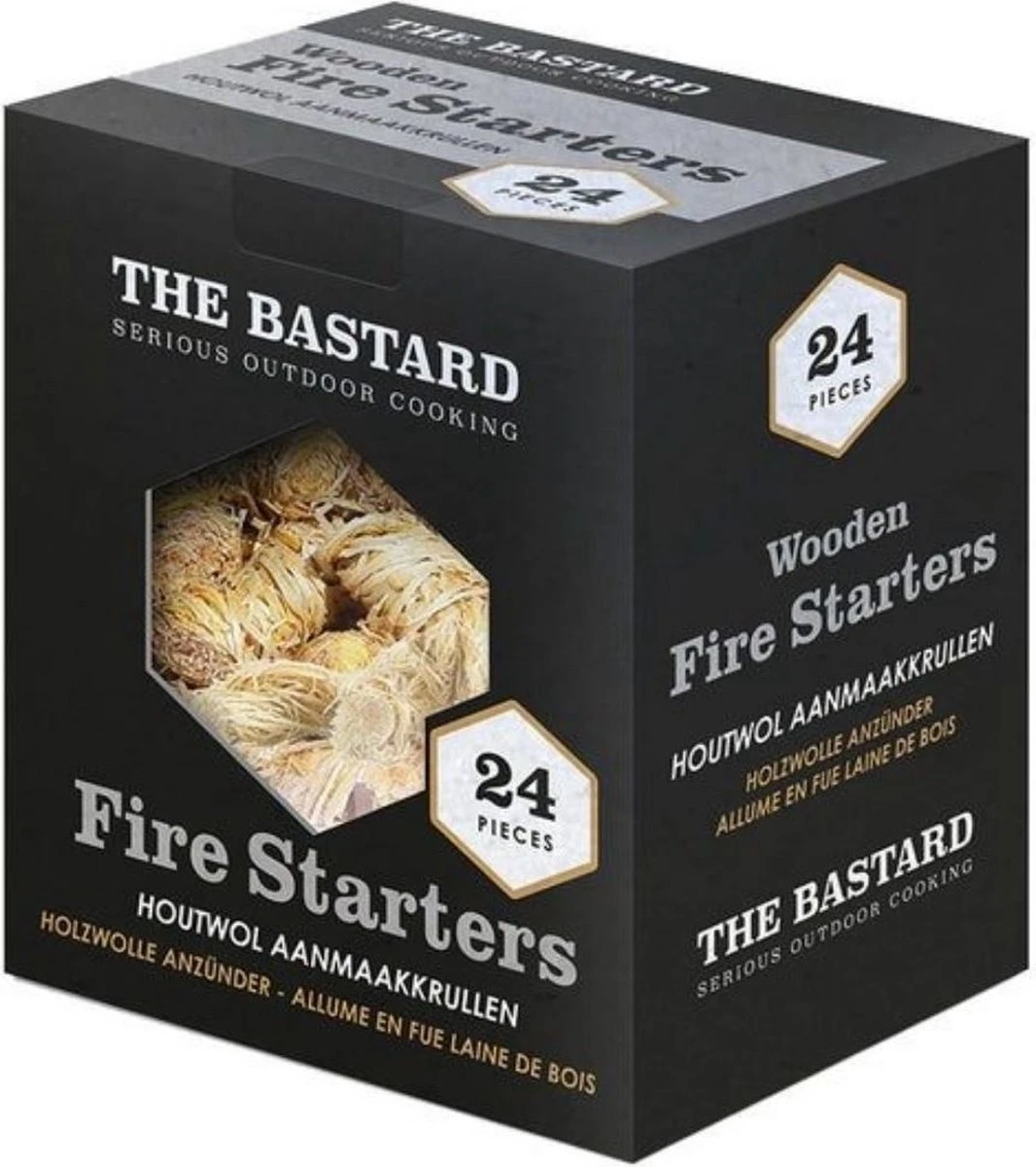 The Bastard Wooden Fire Starters - 24st 350gr - Houtkrullen BBQ - Houtwol Aanmaakkrullen 1 The Bastard Wooden Fire Starters - 24st 350gr - Houtkrullen BBQ - Houtwol Aanmaakkrullen