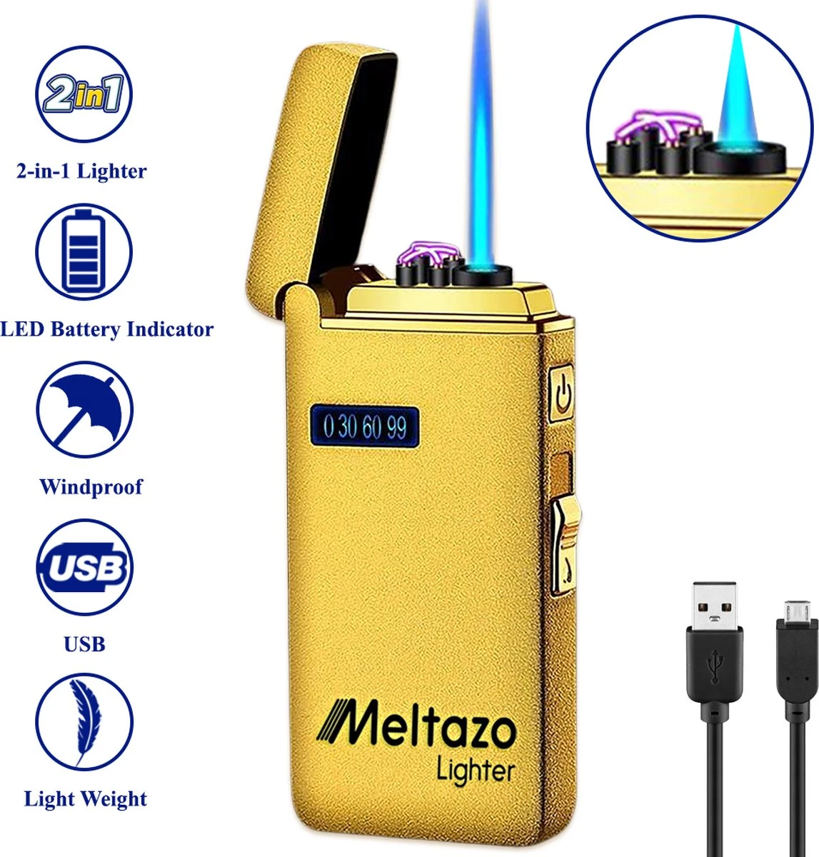 MELTAZO Elektrische Aansteker, Aansteker Gas, Electric Lighter, Gasaansteker Navulbaar, Elektronische Aansteker, Aansteker Plasma, Aansteker Vuurwerk, USB Aansteker Plasma, 2-in-1 Aansteker Voor Sigaretten Camping Kaarsen - 2023 Editie 2 MELTAZO Elektrische Aansteker, Aansteker Gas, Electric Lighter, Gasaansteker Navulbaar, Elektronische Aansteker, Aansteker Plasma, Aansteker Vuurwerk, USB Aansteker Plasma, 2-in-1 Aansteker Voor Sigaretten Camping Kaarsen - 2023 Editie - Afbeelding 2