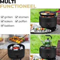 Ozocozy BBQ-ONE Houtskool Tafelbarbecue - Ø30 Cm- Zwart - Incl. Draagtas, Siliconen Bakkwast En RVS-Barbecuetang -Optimaal Barbecue Winkel 1193x1200