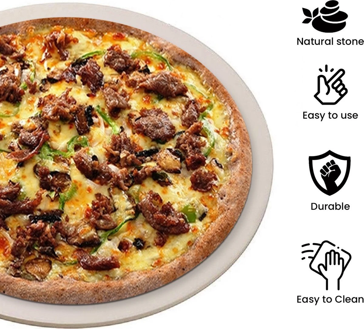 MaxxHome Pizzasteen - BBQ Steen - Pizzasteen Voor De Lekkerste Bereiding Van Een Pizza Op Jouw Barbecue Of In De Oven - Pizza Steen Rond - Medium (33 Cm) 6 MaxxHome Pizzasteen - BBQ Steen - Pizzasteen Voor De Lekkerste Bereiding Van Een Pizza Op Jouw Barbecue Of In De Oven - Pizza Steen Rond - Medium (33 Cm) - Afbeelding 6