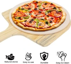 MaxxHome Pizzasteen - BBQ Steen - Maximum Te Verhitten Tot 600 Graden - ⌀33 - Incl. Houten Schep -Optimaal Barbecue Winkel 1200x1085 1