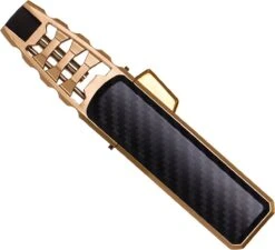 Merkloos Turbo Jetflame Aansteker - Gasbrander - Vuurwerk Torch - Crème Brûlée Brander - BBQ En Sigaren Aansteker - Windproof - Carbon Met Goudkleurige Metalen Behuizing -Optimaal Barbecue Winkel 1200x1094