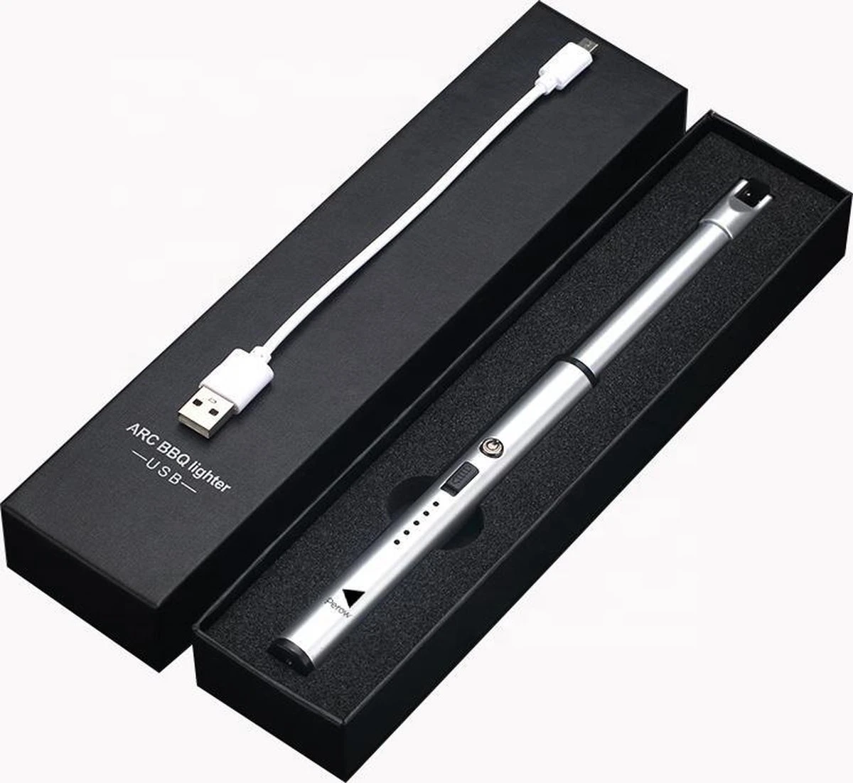 Oplaadbare Lange Dunne Elektrische Aansteker - Duurzame Plasma Aansteker - Inclusief Cadeauverpakking - BBQ – Kaarsen – Zilver 4 Oplaadbare Lange Dunne Elektrische Aansteker - Duurzame Plasma Aansteker - Inclusief Cadeauverpakking - BBQ – Kaarsen – Zilver - Afbeelding 4