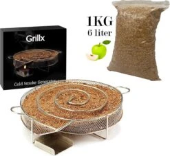 GrillX Cold Smoke Generator Met 1KG Appel Rookmot - 6 Liter - Smokerbox - RVS Rookbox - Rookgenerator - Koud Roken - BBQ Accesoires