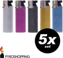 Pyroshopping Diamond Lighters – Set Van 5 Stuks – Navulbare Stormaanstekers - Windproof Gasaanstekers