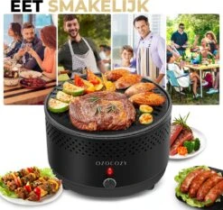 Ozocozy BBQ-ONE Houtskool Tafelbarbecue - Ø30 Cm- Zwart - Incl. Draagtas, Siliconen Bakkwast En RVS-Barbecuetang -Optimaal Barbecue Winkel 1200x1133