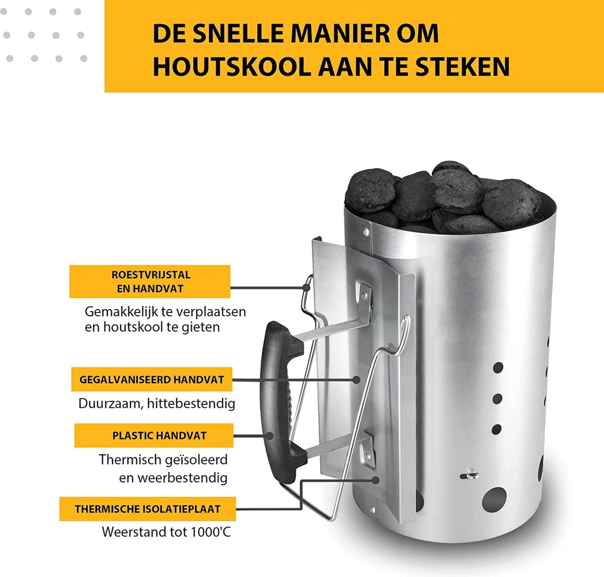 Kolen Starter GROOT - Brikettenstarter Met Veiligheidshandgreep - Snelstarter Voor Barbecue - BBQ Houtskool Starter 5 Kolen Starter GROOT - Brikettenstarter Met Veiligheidshandgreep - Snelstarter Voor Barbecue - BBQ Houtskool Starter - Afbeelding 5