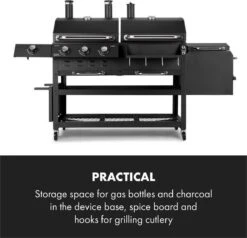 Klarstein Kingsville Double Barbecue - Houtskool- En Gasbarbecue - Smoker BBQ - Inclusief Deksels En Thermometer - Met 2 Roosters - Zwart -Optimaal Barbecue Winkel 1200x1155