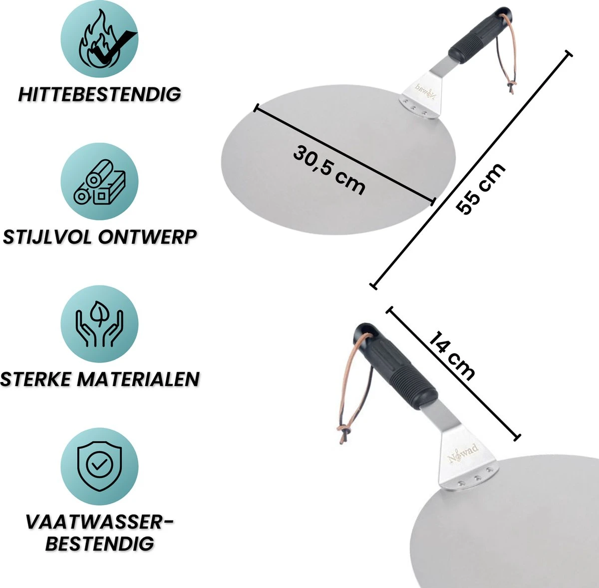Nowad Pizzaschep RVS Rond - 30,5 Cm - PVC Handvat 8 Nowad Pizzaschep RVS Rond - 30,5 Cm - PVC Handvat - Afbeelding 8