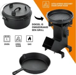 Dutch Mountains Gietijzeren Pannenset 7-delig - Dutch Oven – Braadpan - Grillpan - Hapjespan - Kookset In Houten Transportkist - Deksellifter - Brander -Optimaal Barbecue Winkel 1200x1185 3