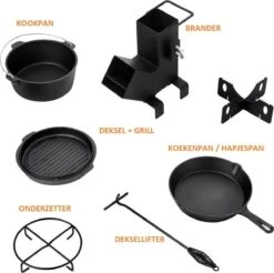 Dutch Mountains Gietijzeren Pannenset 7-delig - Dutch Oven – Braadpan - Grillpan - Hapjespan - Kookset In Houten Transportkist - Deksellifter - Brander -Optimaal Barbecue Winkel 1200x1197 5