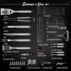 Mountain Jack® 40-Delige Luxe BBQ Grill Accessoires Set In Roestvrij Staal – Barbecue Gereedschap – Tangenset, Vlees Thermometer, Vleestang, Borstel, Spiezen, Vleesmes, Vleesvork -Optimaal Barbecue Winkel 1200x1199 6