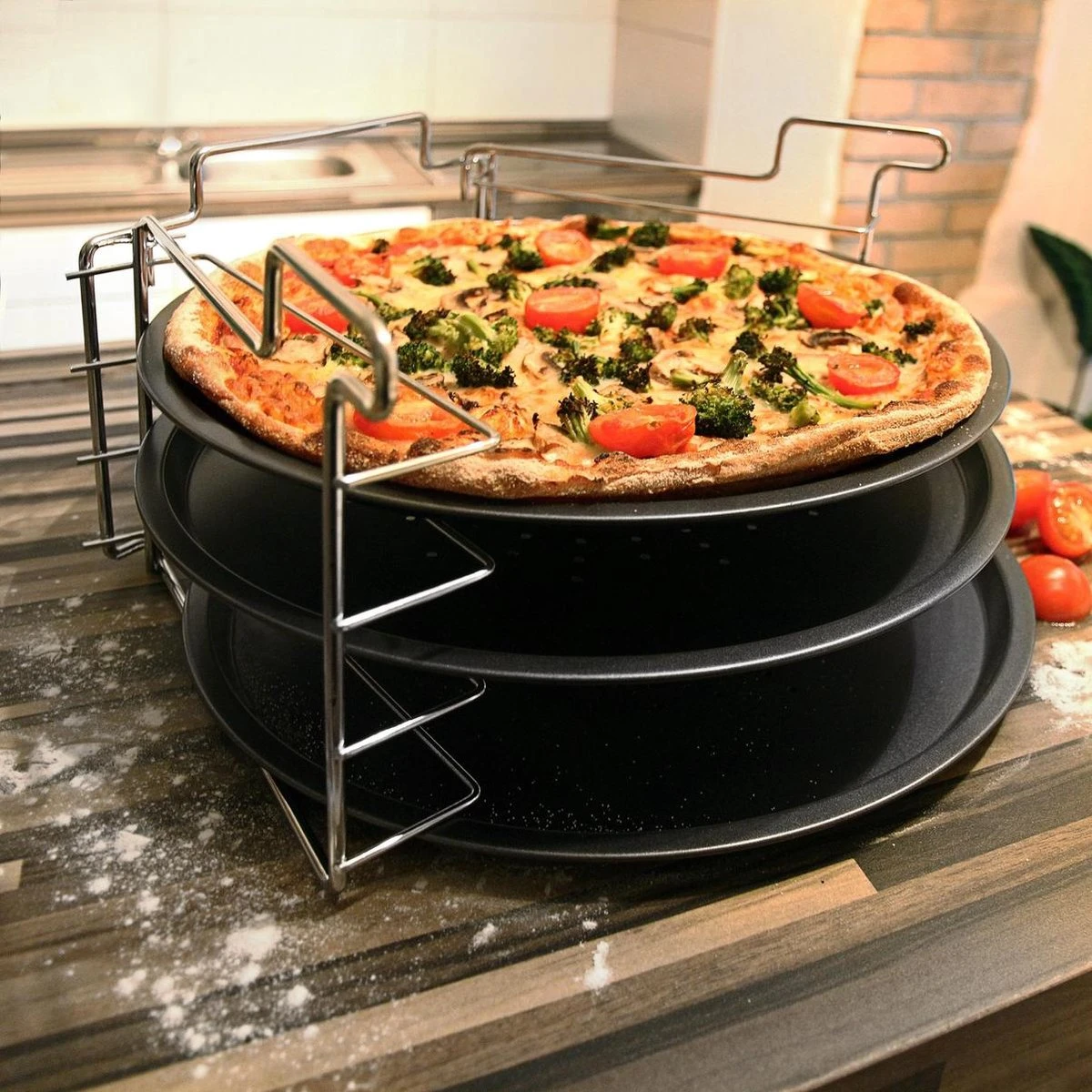 Relaxdays 3 Pizaplaten Met Pizzarek, Pizza Bakplaat Rond 33 Cm, Pizzaplaat 3stuk 2 Relaxdays 3 Pizaplaten Met Pizzarek, Pizza Bakplaat Rond 33 Cm, Pizzaplaat 3stuk - Afbeelding 2