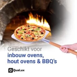 Qualux Pizzaschep Tweedelig – Pizzaschep Voor BBQ – Ophangbaar – Hout/rvs -Optimaal Barbecue Winkel 1200x1200 398