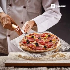 Qualux Pizzaschep Tweedelig – Pizzaschep Voor BBQ – Ophangbaar – Hout/rvs -Optimaal Barbecue Winkel 1200x1200 399