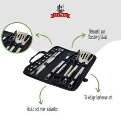 Krumble 18-delige Barbecue Set / Roestvrijstalen BBQ Set Van 18 / Inclusief Handige Opbergtas - RVS -Optimaal Barbecue Winkel 1200x1200 464