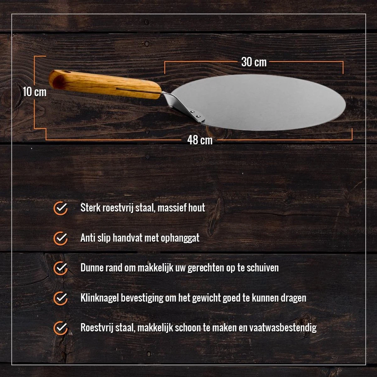 Inpro Pizzaschep RVS - Rond - Voor BBQ En Oven - Pizzaspatel - Taartschep - Houten Handvat - BBQ Gereedschap - Keukengerei - 30 Cm Diameter - Spatel 9 Inpro Pizzaschep RVS - Rond - Voor BBQ En Oven - Pizzaspatel - Taartschep - Houten Handvat - BBQ Gereedschap - Keukengerei - 30 Cm Diameter - Spatel - Afbeelding 9