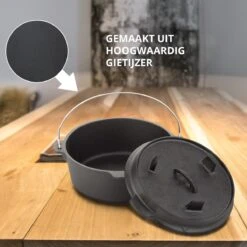 Dutch Mountains Gietijzeren Pannenset 7-delig - Dutch Oven – Braadpan - Grillpan - Hapjespan - Kookset In Houten Transportkist - Deksellifter - Brander -Optimaal Barbecue Winkel 1200x1200 543