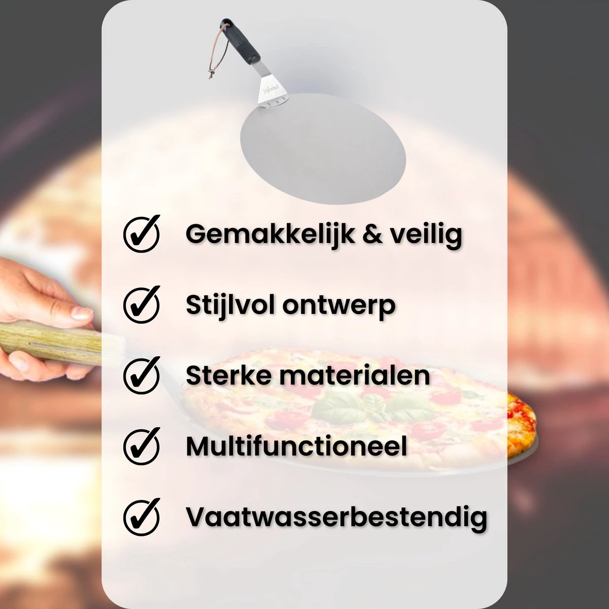 Nowad Pizzaschep RVS Rond - 30,5 Cm - PVC Handvat 3 Nowad Pizzaschep RVS Rond - 30,5 Cm - PVC Handvat - Afbeelding 3