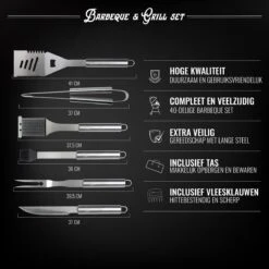 Mountain Jack® 40-Delige Luxe BBQ Grill Accessoires Set In Roestvrij Staal – Barbecue Gereedschap – Tangenset, Vlees Thermometer, Vleestang, Borstel, Spiezen, Vleesmes, Vleesvork -Optimaal Barbecue Winkel 1200x1200 627