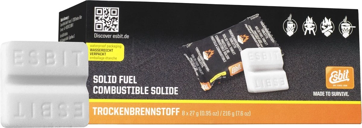 Esbit Blokjes Solid Fuel - 8 Stuks - 27gr Per Stuk - 15min Brandtijd 1 Esbit Blokjes Solid Fuel - 8 Stuks - 27gr Per Stuk - 15min Brandtijd