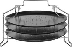 Merkloos Pizzaplaat Bakset Met 3 Bakplaten 16 X 31 Cm- Pizza Rek 3-delig - Pizzabakset Met Standaard/rek