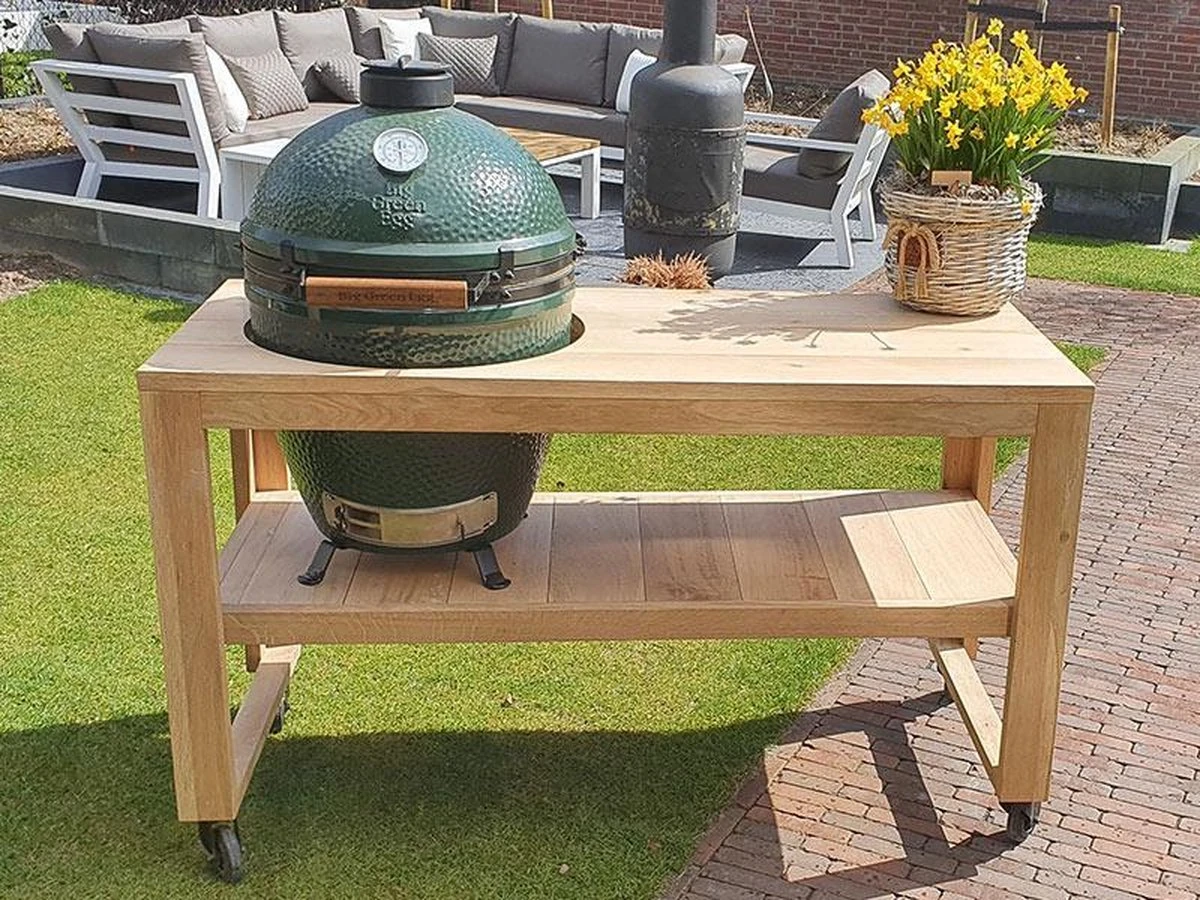 BBQ Tafel - Geschikt Voor Big Green Large/Bastard Large/Bastard Large Urban/Yakiniku 19 Inch/Monolith Large - Eikenhout - 87 Cm 1 BBQ Tafel - Geschikt Voor Big Green Large/Bastard Large/Bastard Large Urban/Yakiniku 19 Inch/Monolith Large - Eikenhout - 87 Cm