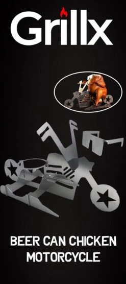 GrillX Beer Can Chicken Houder - Kiphouder Motorcycle - BBQ Accesoires - Bierkip - Barbeque Gereedschap - Chicken Sitter -Optimaal Barbecue Winkel 533x1200