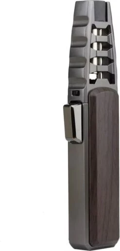 Merkloos Turbo Jetflame Aansteker - Gasbrander - Vuurwerk Torch - Crème Brûlée Brander - BBQ En Sigaren Aansteker - Windproof - Walnoothout Met Grijze Metalen Behuizing -Optimaal Barbecue Winkel 577x1200
