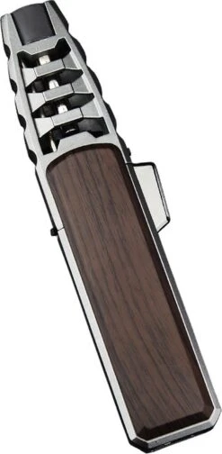Merkloos Turbo Jetflame Aansteker - Gasbrander - Vuurwerk Torch - Crème Brûlée Brander - BBQ En Sigaren Aansteker - Windproof - Walnoothout Met Grijze Metalen Behuizing -Optimaal Barbecue Winkel 588x1200