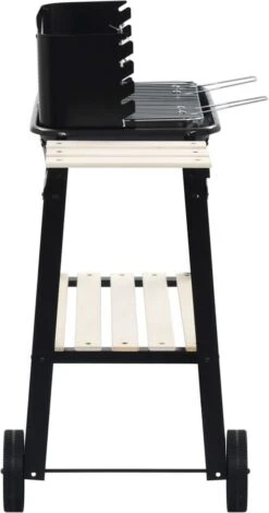 Verrijdbare Barbecue – Houtskool/Briketten - Verstelbare Grillplaat – Houten Tafel – Winscherm – Gewicht 5.9kg -Optimaal Barbecue Winkel 630x1200