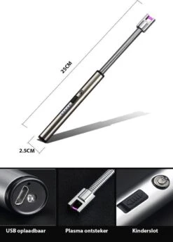 Oplaadbare Lange Elektrische Aansteker Buigbaar - Buigbare Aansteker - Duurzame Plasma Aansteker - Inclusief Cadeauverpakking - BBQ – Kaarsen – Zilver -Optimaal Barbecue Winkel 856x1200